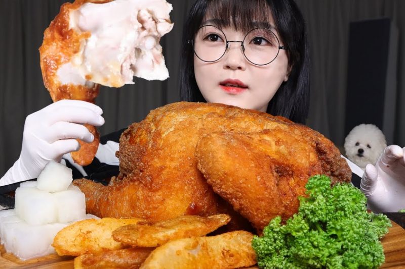 CRISPY FRIED WHOLE CHICKEN🍗MUKBANG